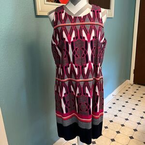 Crown & Ivy Navy/ Pink and White sleeveless Shift Dress